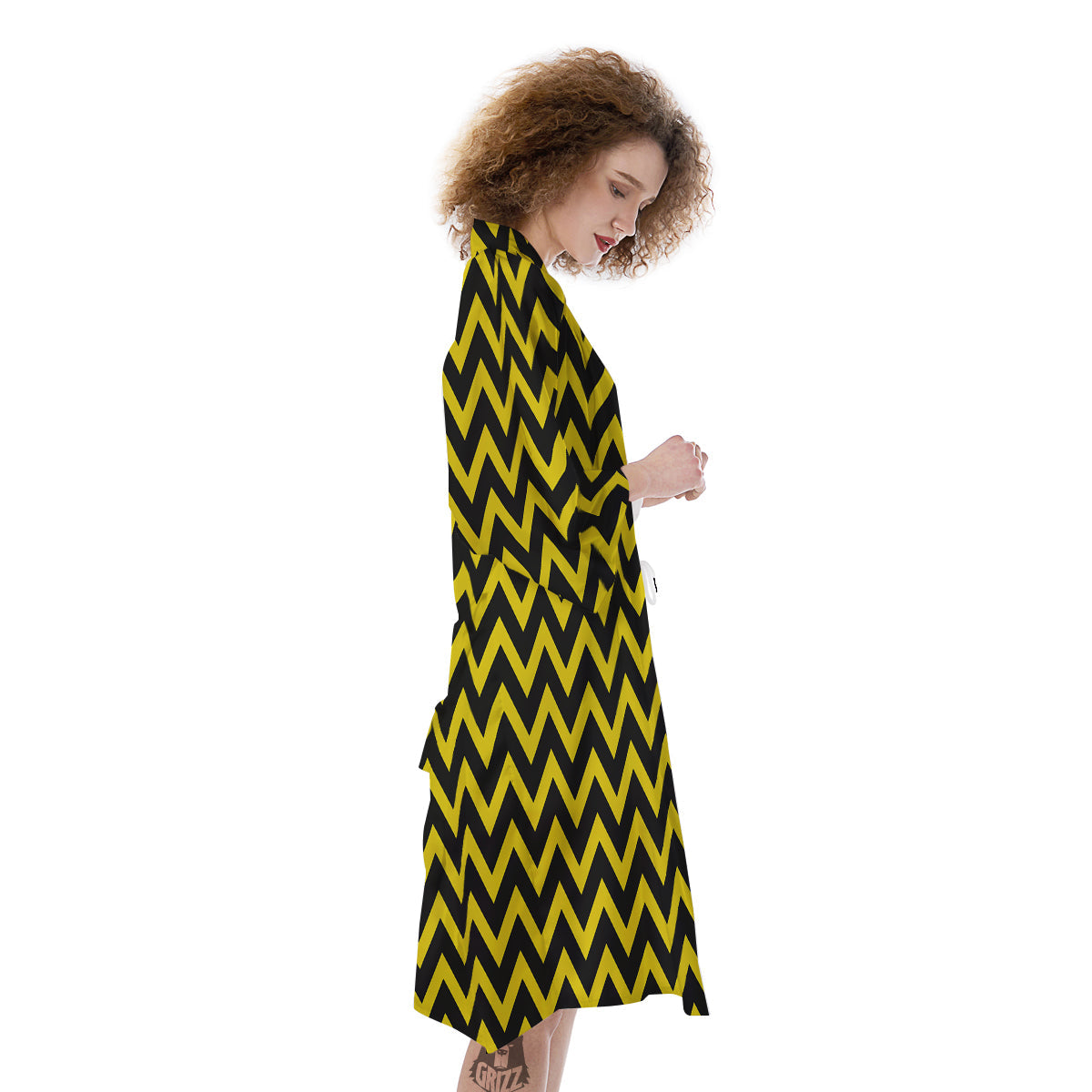 Zigzag Yellow And Black Print Pattern Kimono-grizzshop