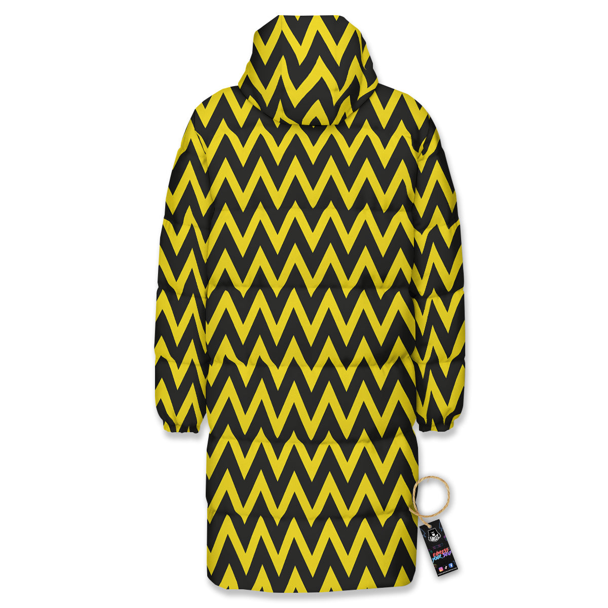 Zigzag Yellow And Black Print Pattern Long Down Jacket-grizzshop