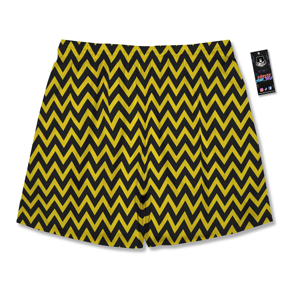 Zigzag Yellow And Black Print Pattern Men's Running Shorts-grizzshop
