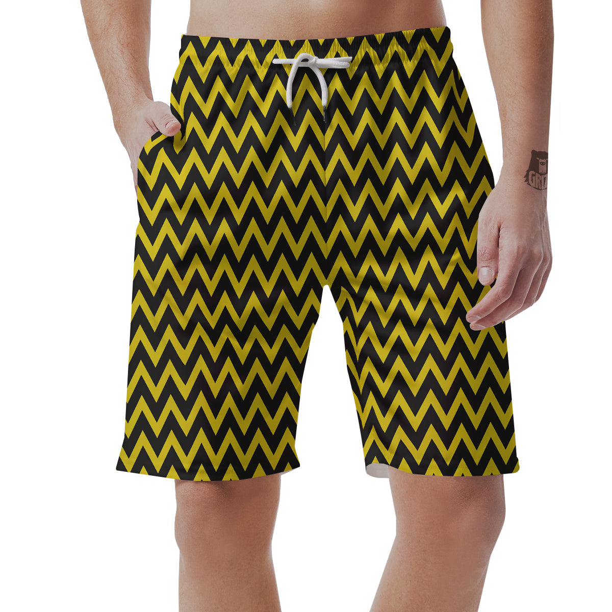 Zigzag Yellow And Black Print Pattern Men's Shorts-grizzshop