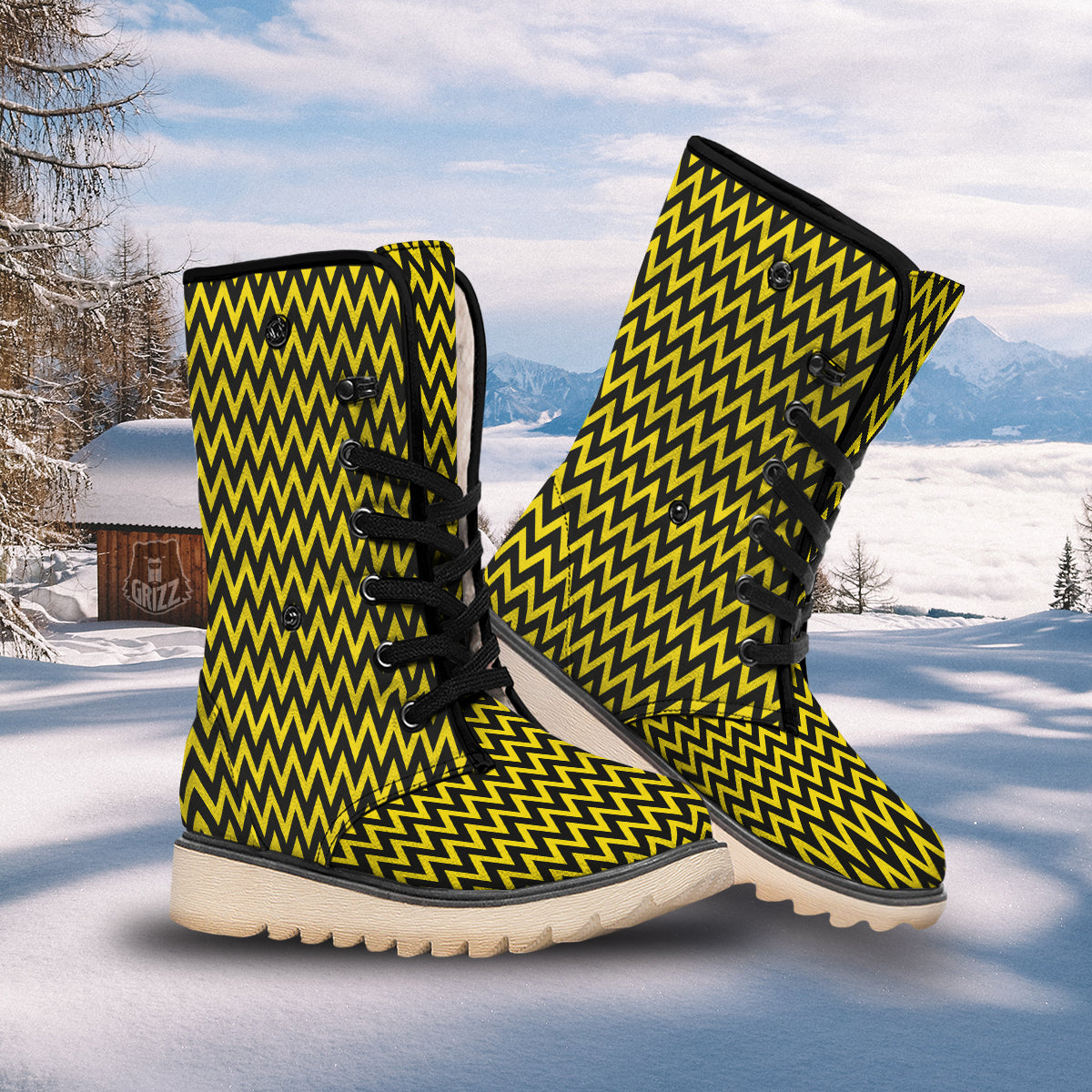 Zigzag Yellow And Black Print Pattern Snow Boots-grizzshop
