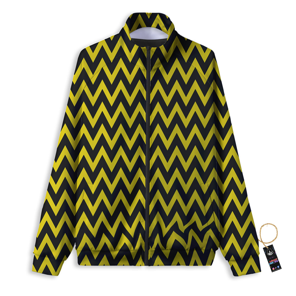 Zigzag Yellow And Black Print Pattern Track Jacket-grizzshop