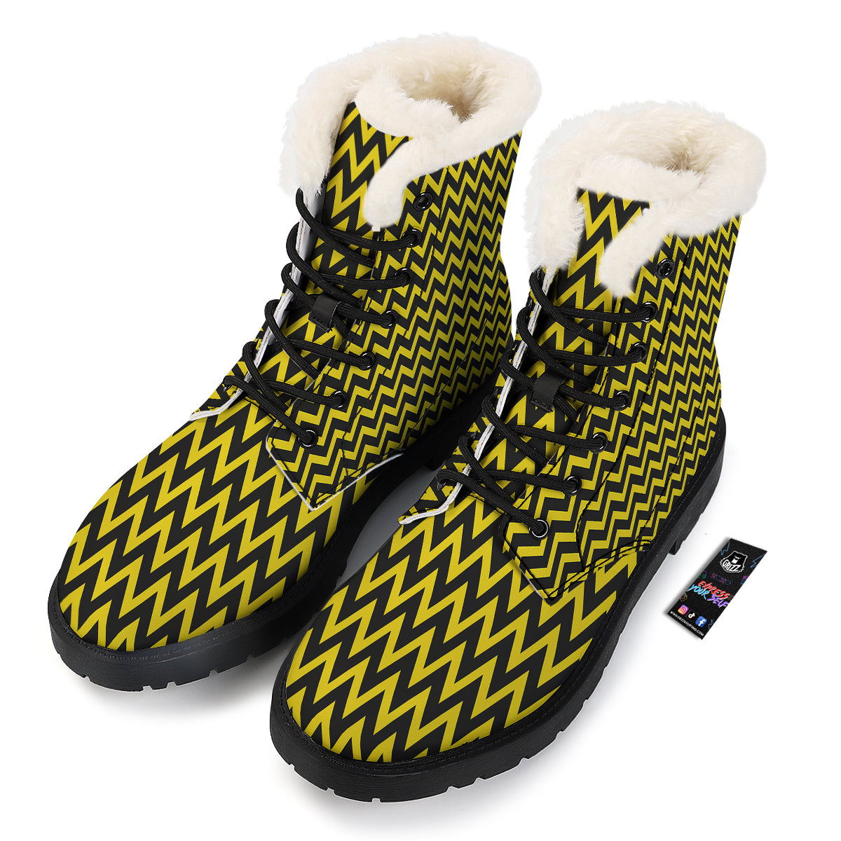 Zigzag Yellow And Black Print Pattern Winter Boots-grizzshop