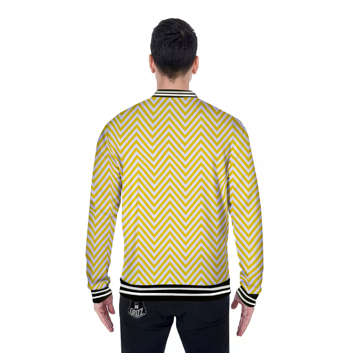 Zigzag Yellow And White Print Pattern Baseball Jacket-grizzshop
