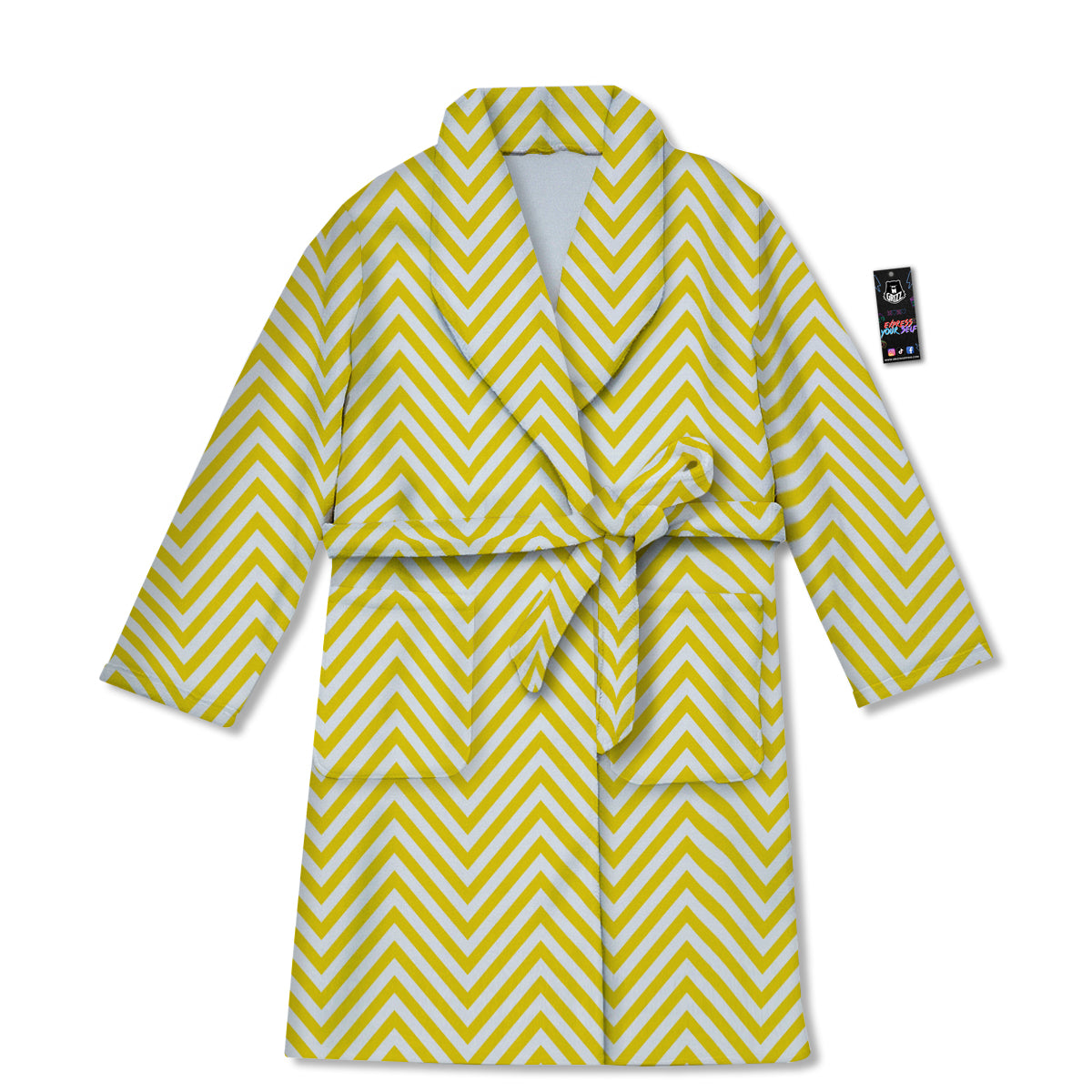 Zigzag Yellow And White Print Pattern Bathrobe-grizzshop