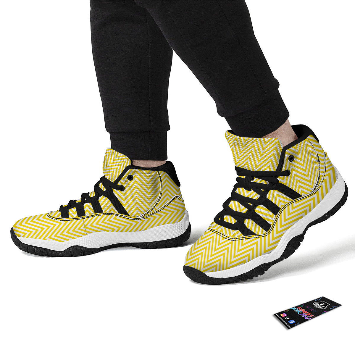 Zigzag Yellow And White Print Pattern Black Bball Shoes-grizzshop