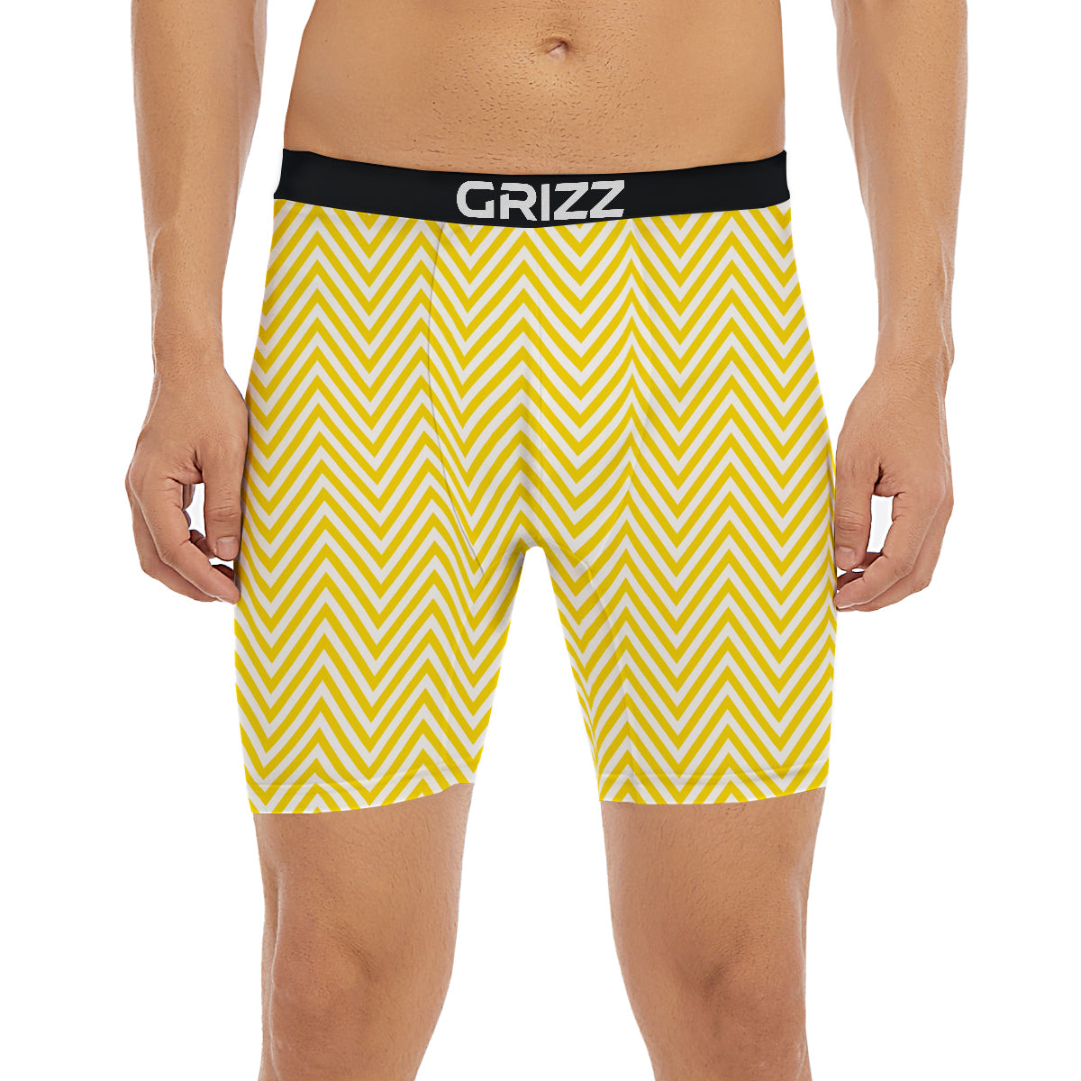 Zigzag Yellow And White Print Pattern Boxer Briefs-grizzshop