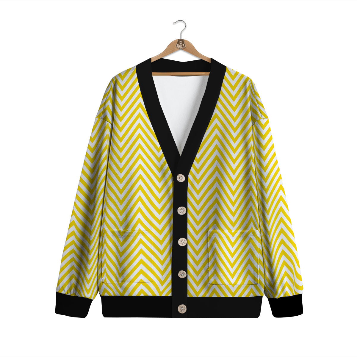 Zigzag Yellow And White Print Pattern Cardigan-grizzshop