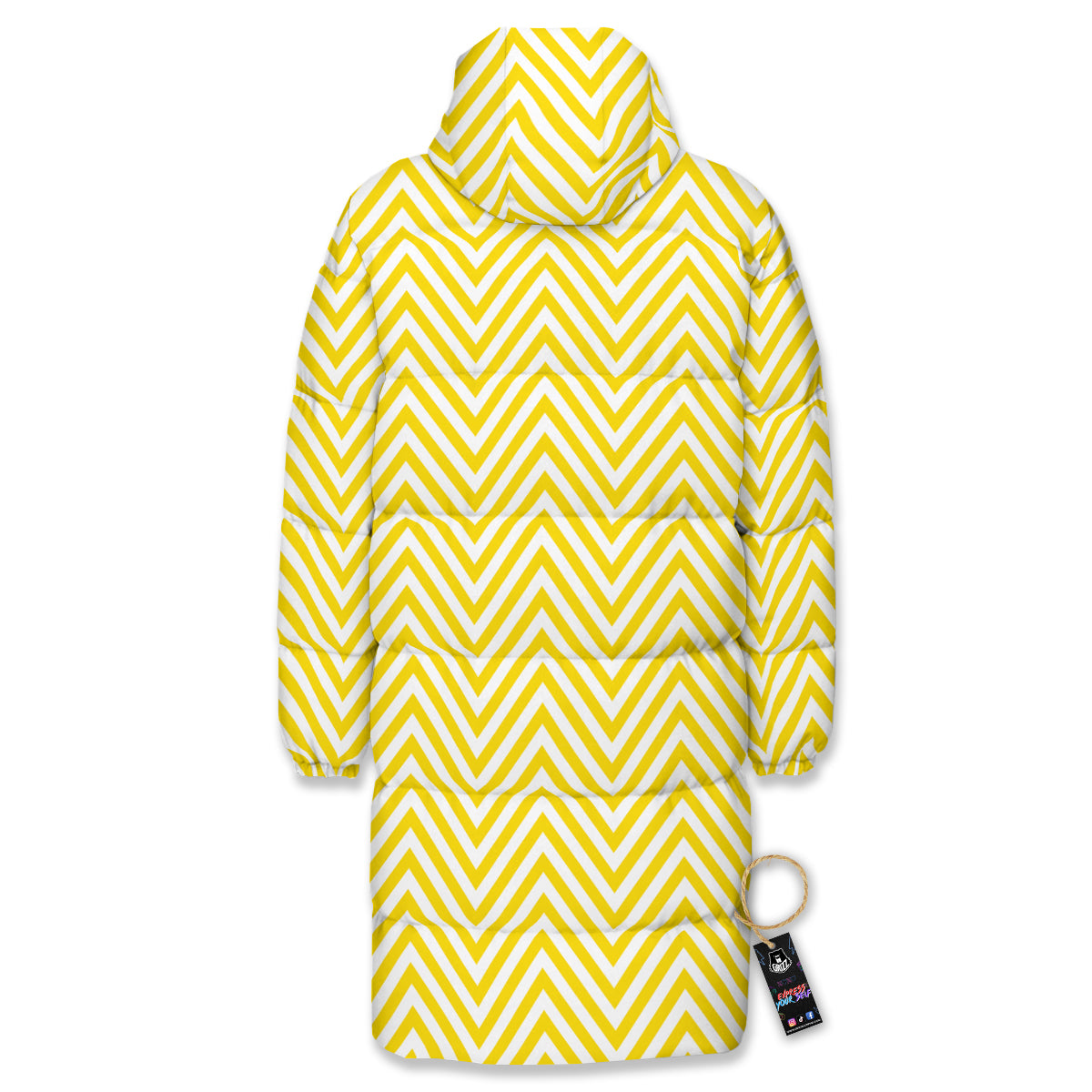 Zigzag Yellow And White Print Pattern Long Down Jacket-grizzshop
