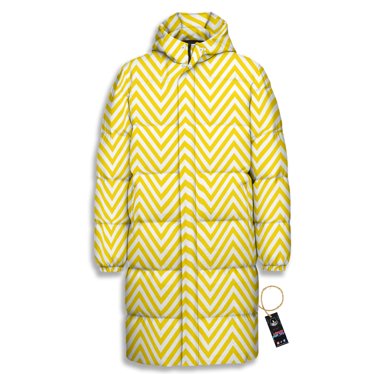 Zigzag Yellow And White Print Pattern Long Down Jacket-grizzshop