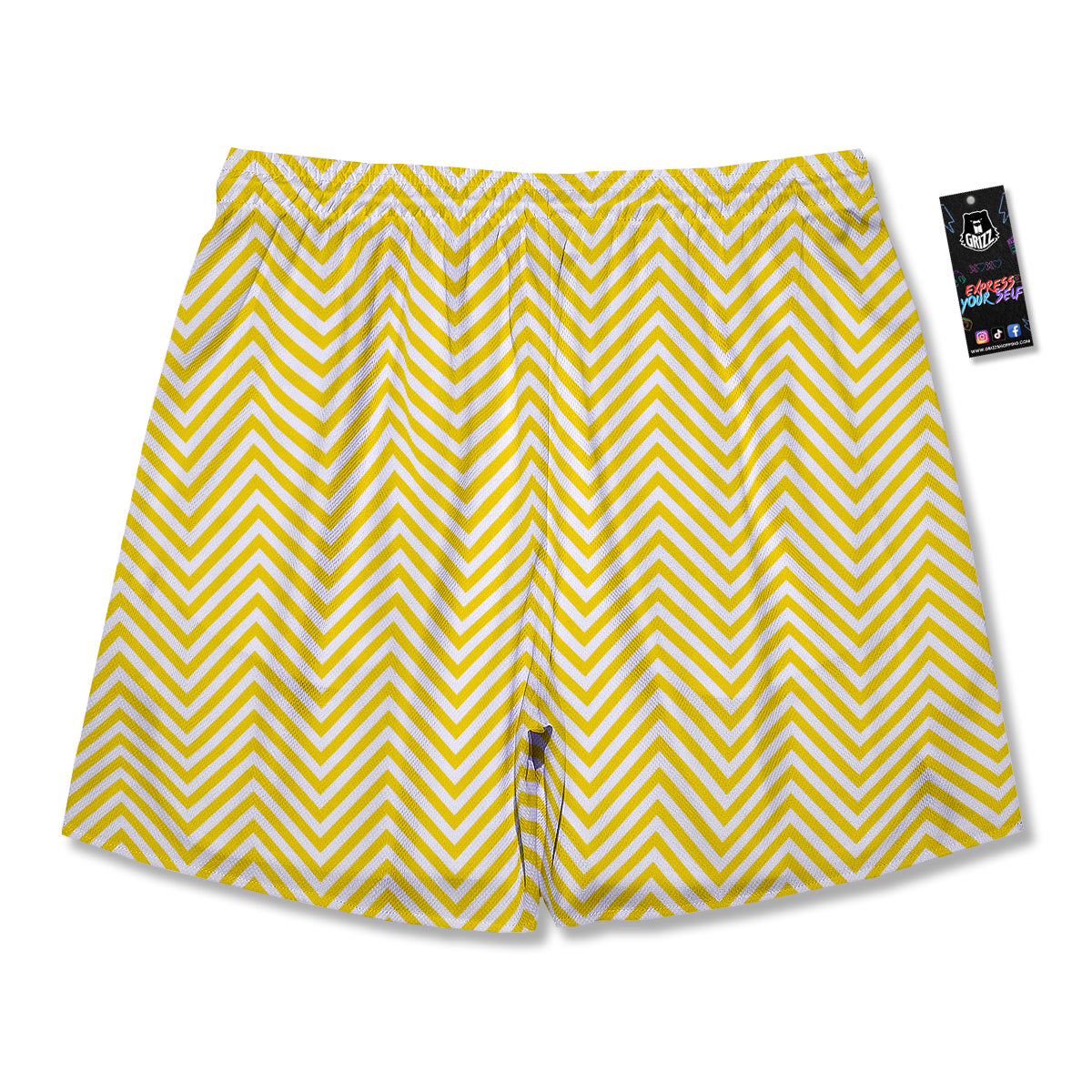 Zigzag Yellow And White Print Pattern Men's Running Shorts-grizzshop