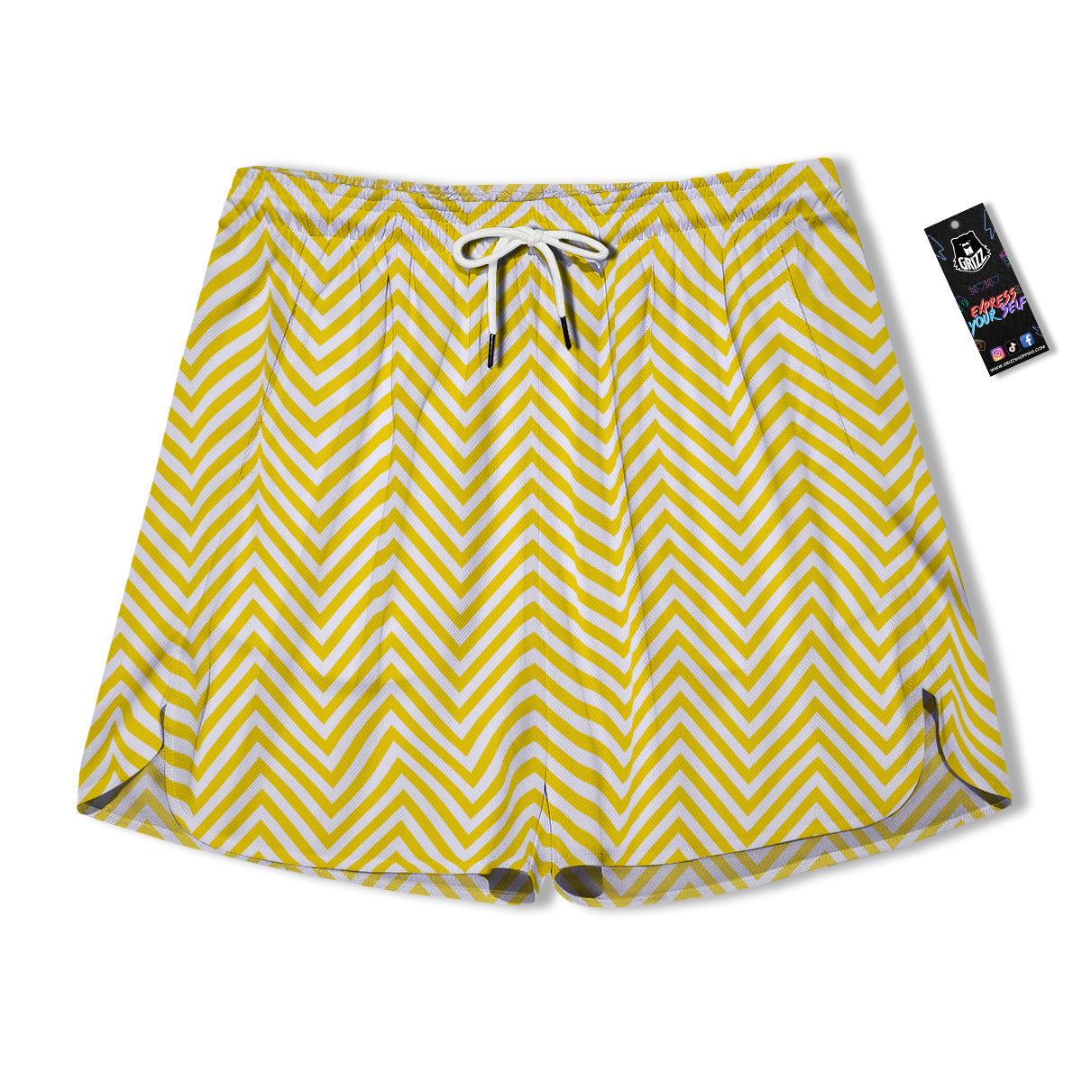 Zigzag Yellow And White Print Pattern Men's Running Shorts-grizzshop