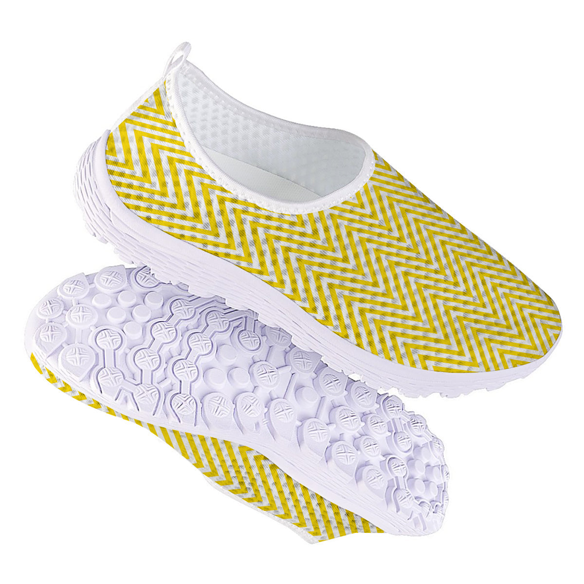 Zigzag Yellow And White Print Pattern Nurse Shoes-grizzshop