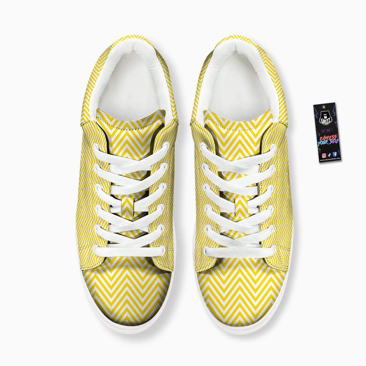 Zigzag Yellow And White Print Pattern Platform Shoes-grizzshop