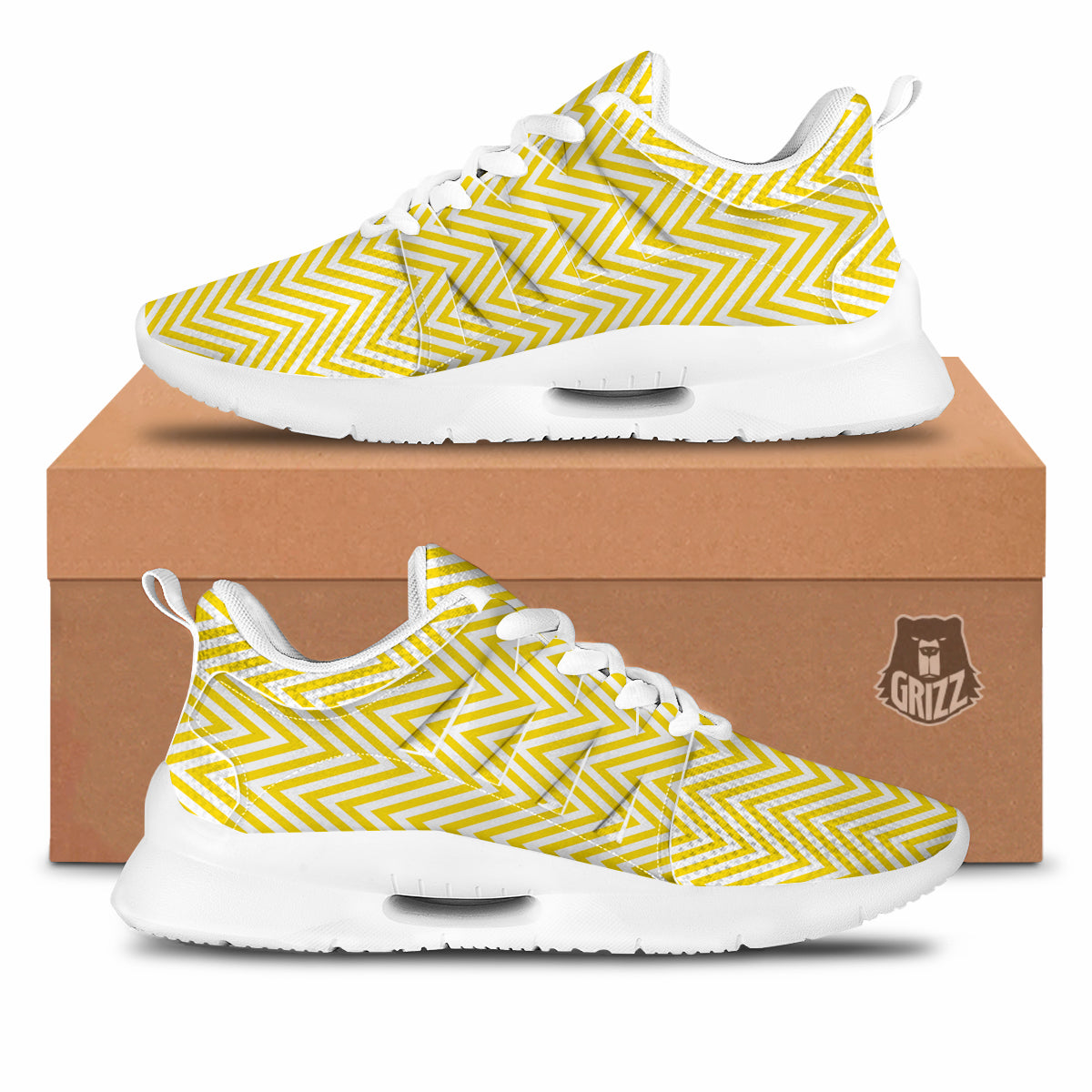 Zigzag Yellow And White Print Pattern Tennis Shoes-grizzshop