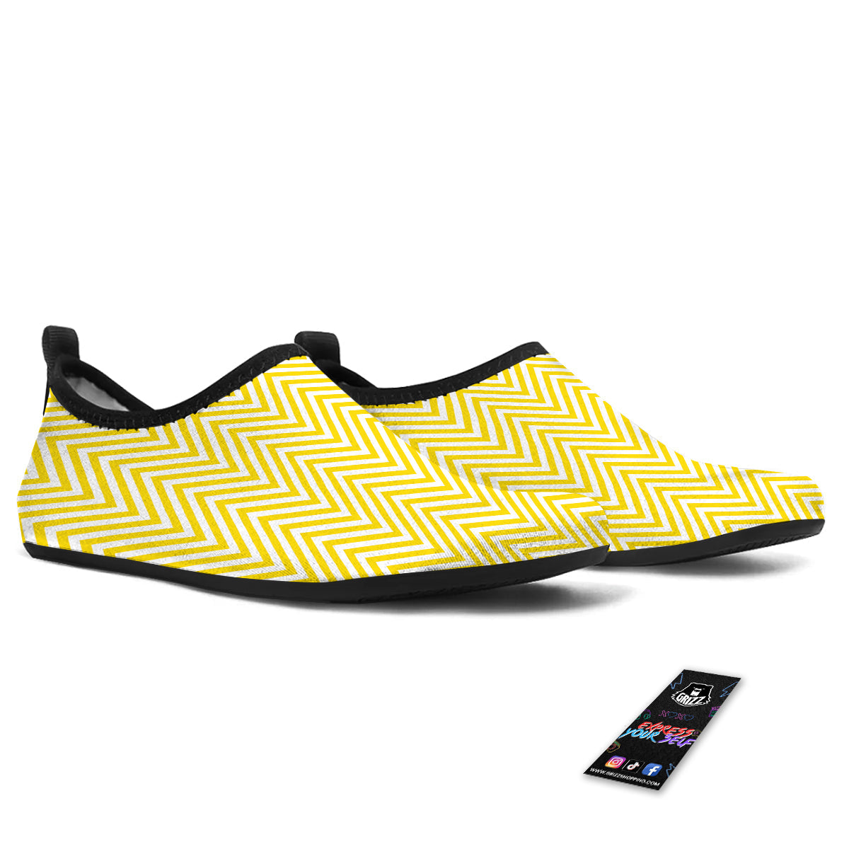 Zigzag Yellow And White Print Pattern Water Shoes-grizzshop