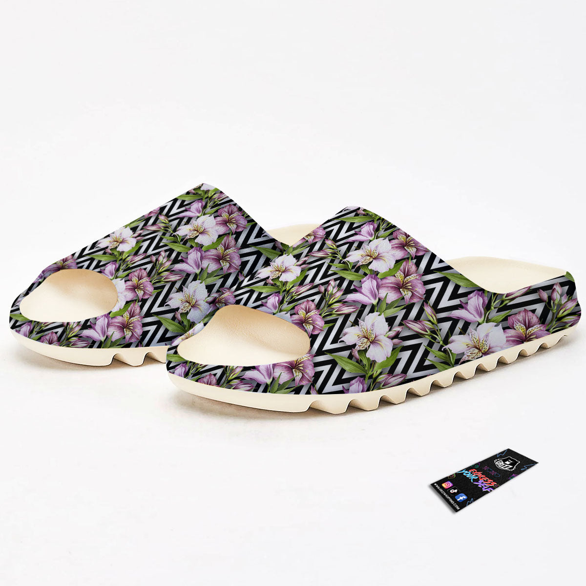 Zigzag Alstroemeria Purple Print Pattern Sandals-grizzshop