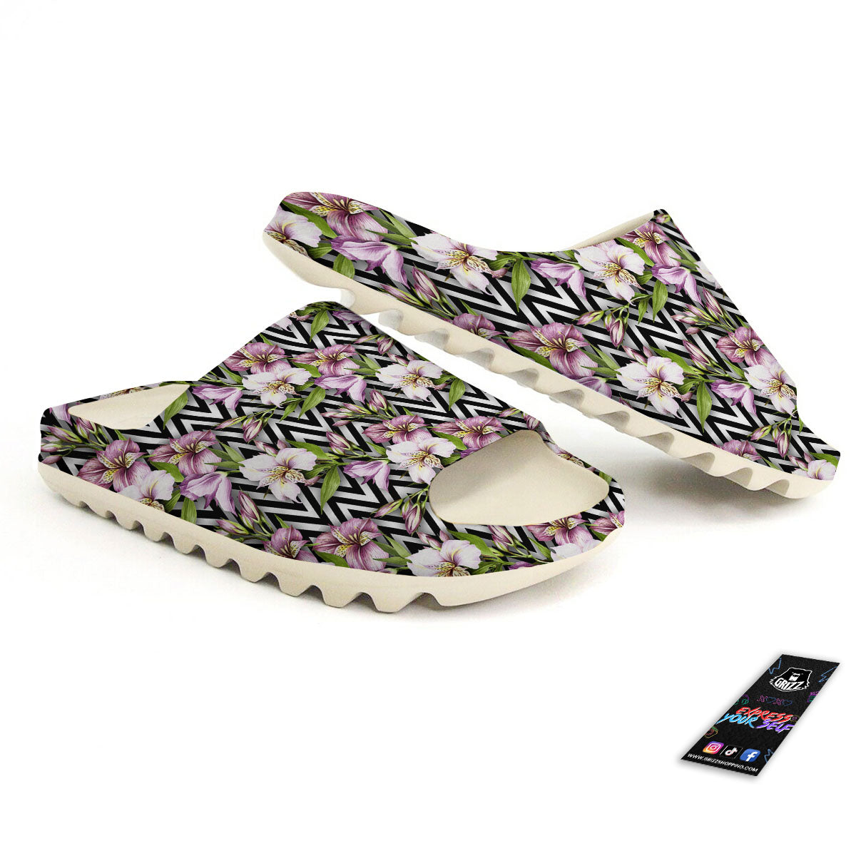 Zigzag Alstroemeria Purple Print Pattern Sandals-grizzshop