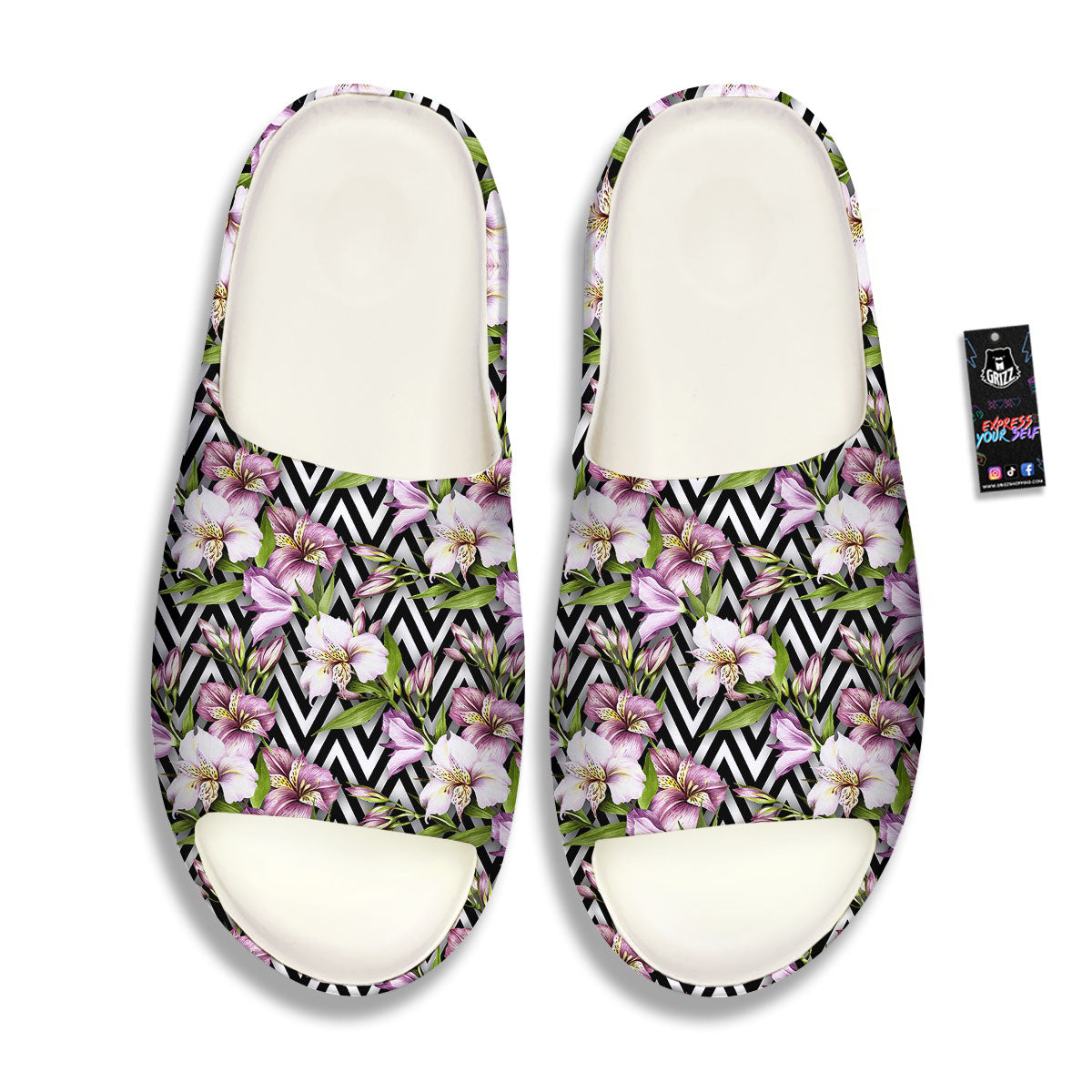 Zigzag Alstroemeria Purple Print Pattern Sandals-grizzshop