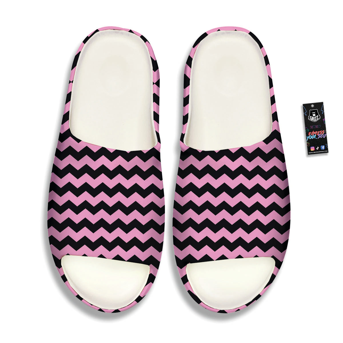 Zigzag Black And Pink Print Pattern Sandals-grizzshop