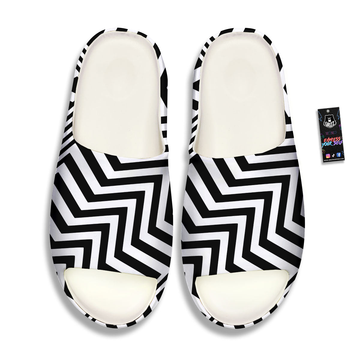 Zigzag Dazzle White And Black Print Sandals-grizzshop