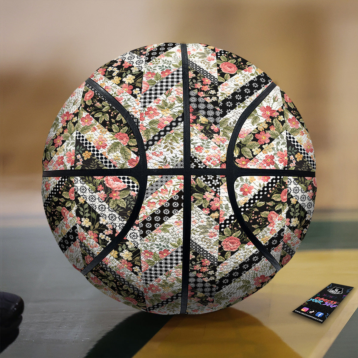 Zigzag Floral Patchwork Print Pattern Basketball