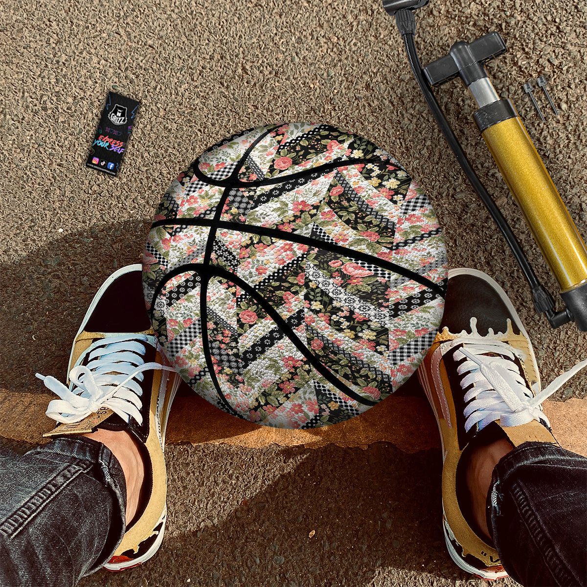 Zigzag Floral Patchwork Print Pattern Basketball
