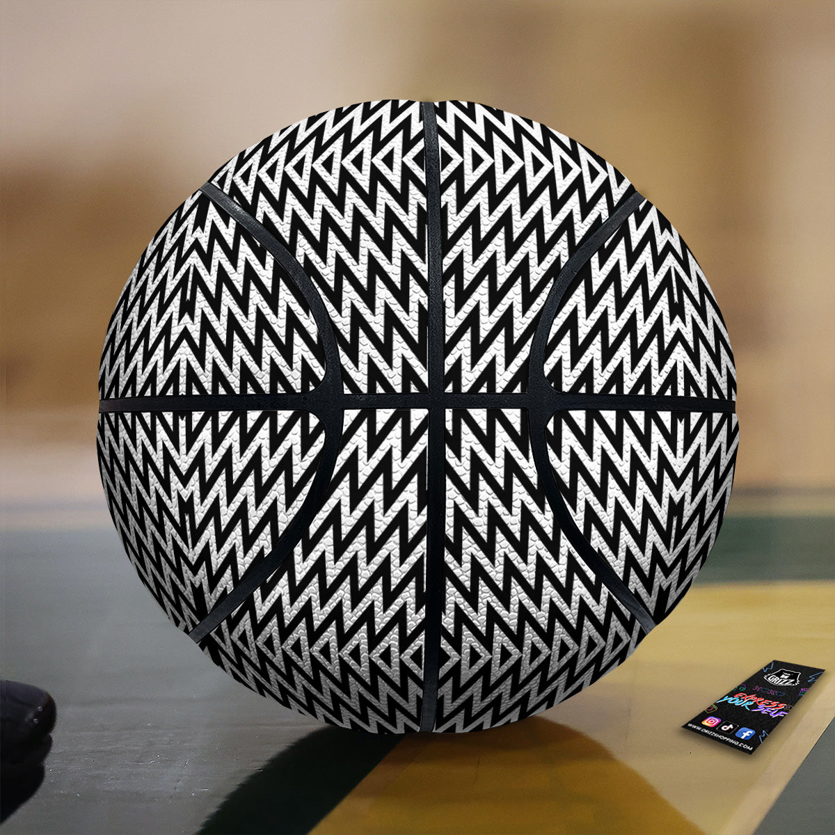 Zigzag Lines Black Print Pattern Basketball