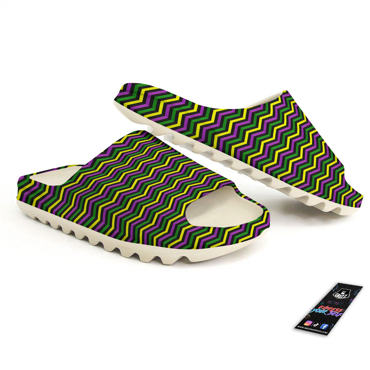 Zigzag Mardi Gras Print Pattern Sandals-grizzshop