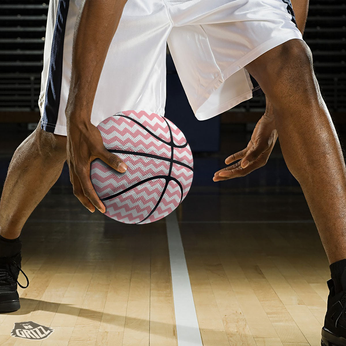 Zigzag White And Pink Print Pattern Basketball