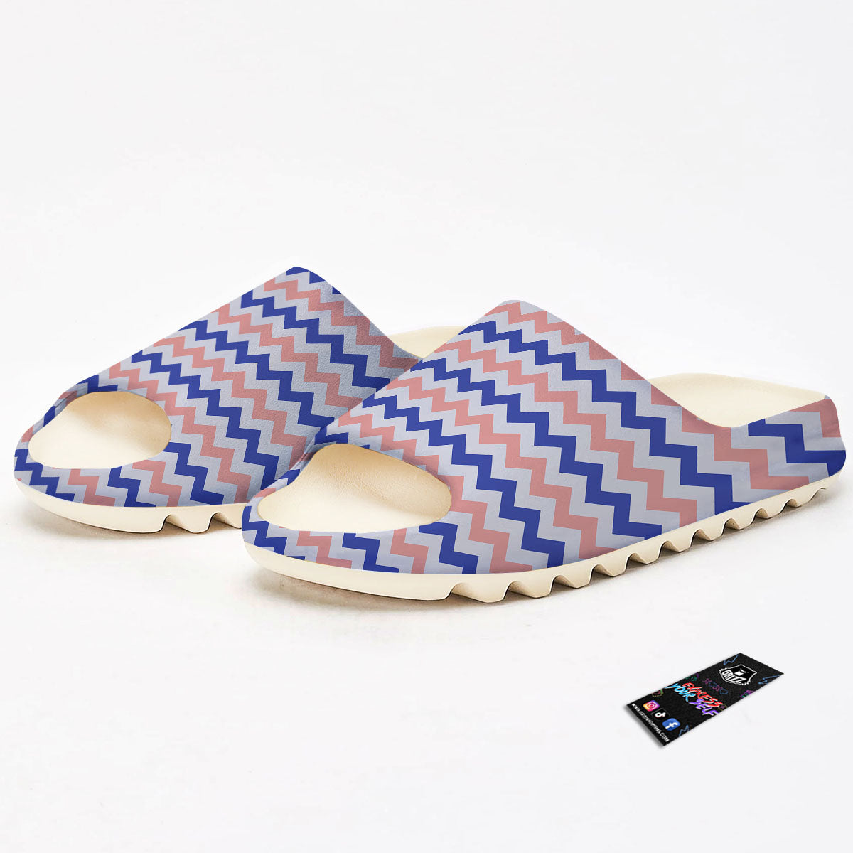 Zigzag White Pink And Navy Print Pattern Sandals-grizzshop