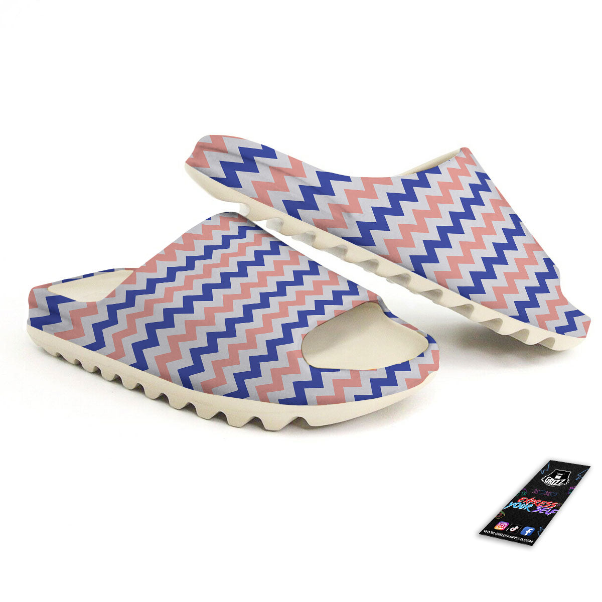 Zigzag White Pink And Navy Print Pattern Sandals-grizzshop