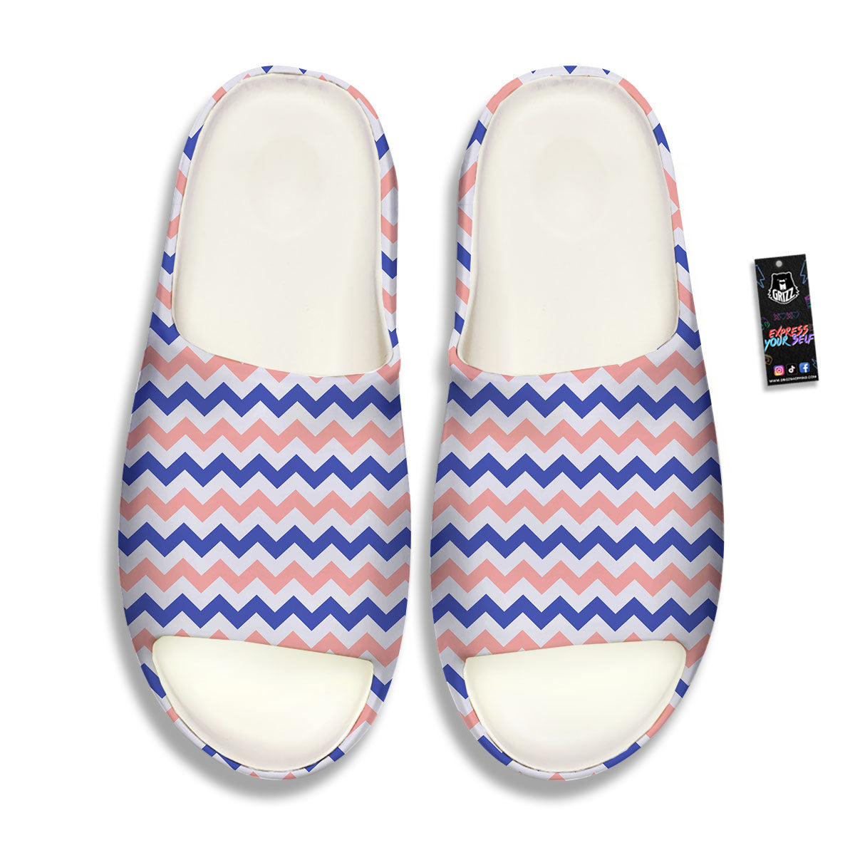 Zigzag White Pink And Navy Print Pattern Sandals-grizzshop