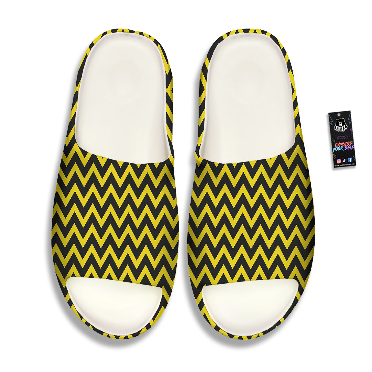 Zigzag Yellow And Black Print Pattern Sandals-grizzshop