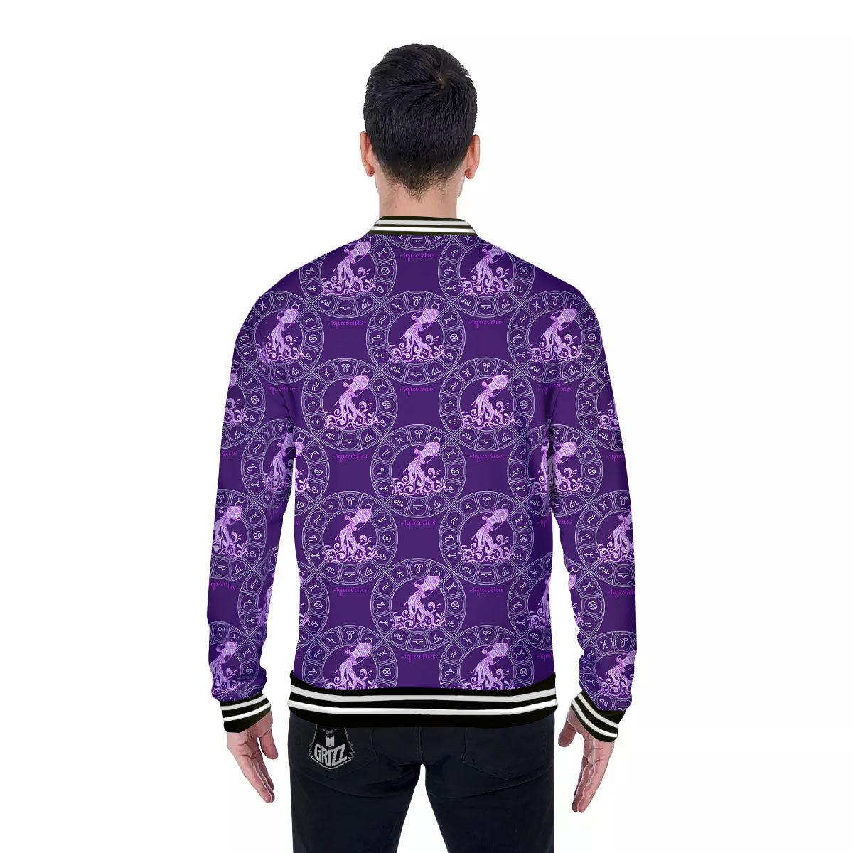 Zodiac Aquarius Purple Print Pattern Baseball Jacket-grizzshop