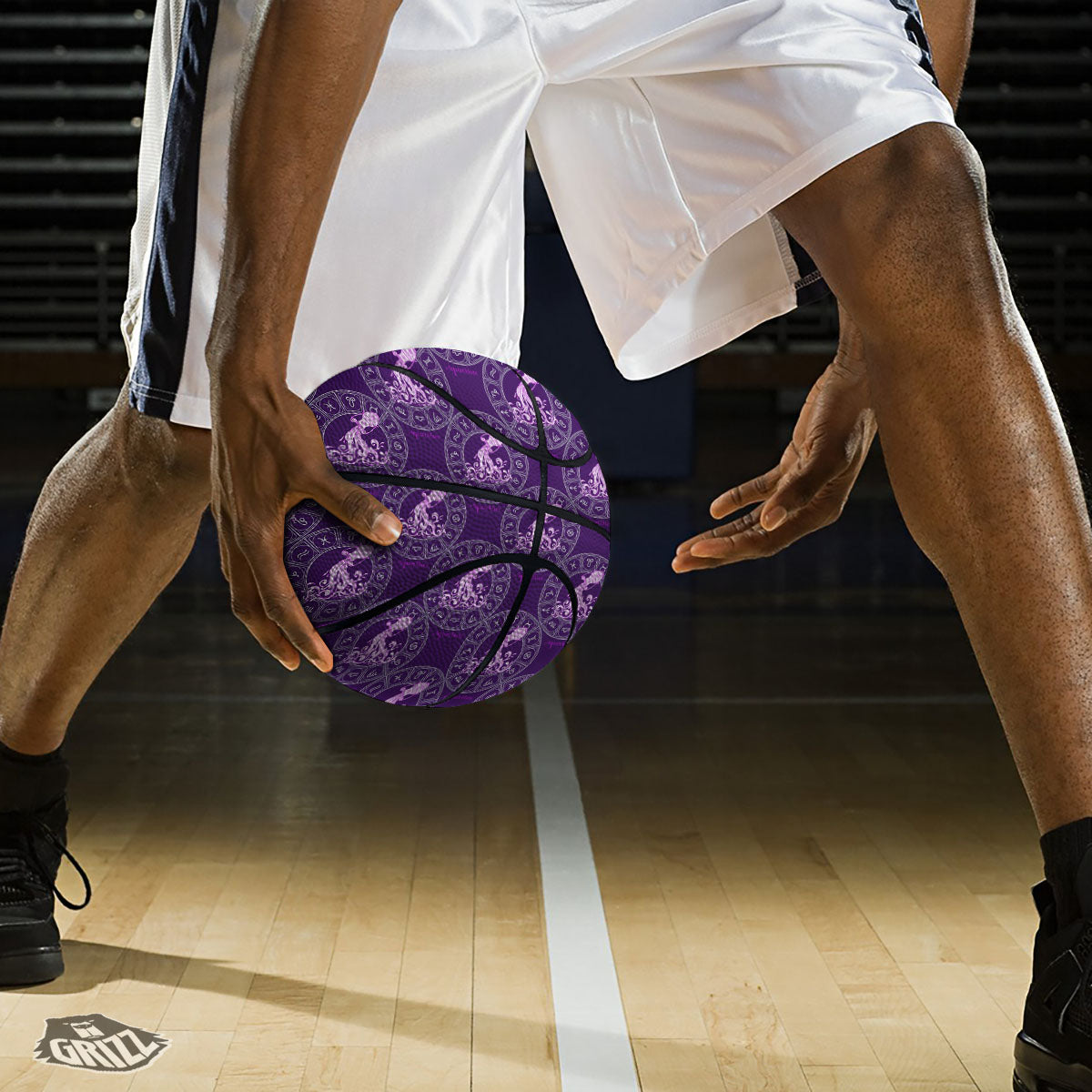 Zodiac Aquarius Purple Print Pattern Basketball-grizzshop