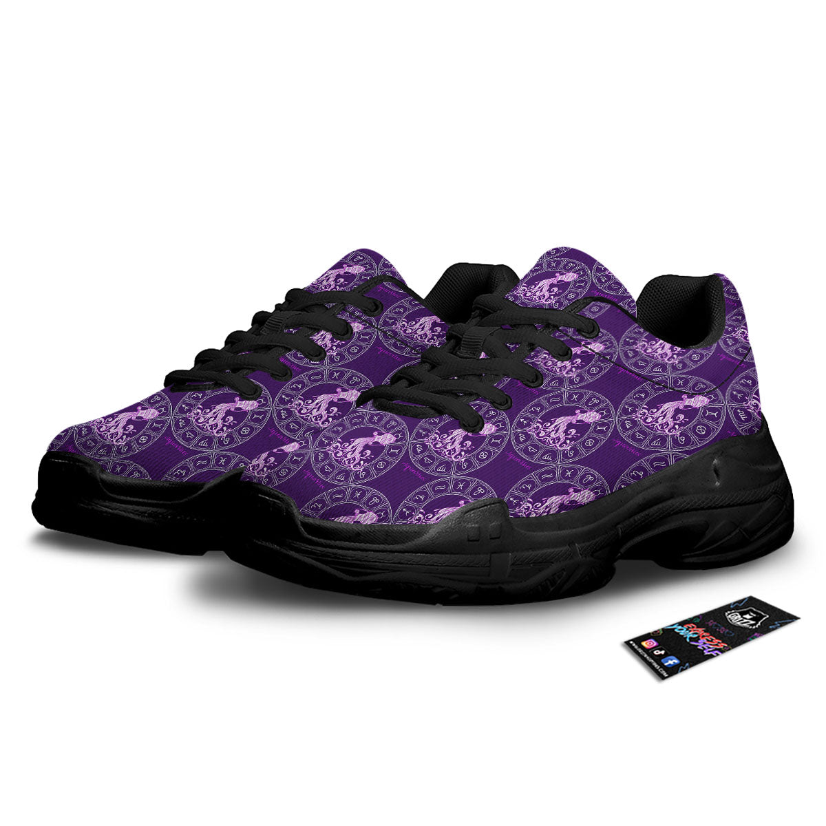 Zodiac Aquarius Purple Print Pattern Black Chunky Shoes-grizzshop