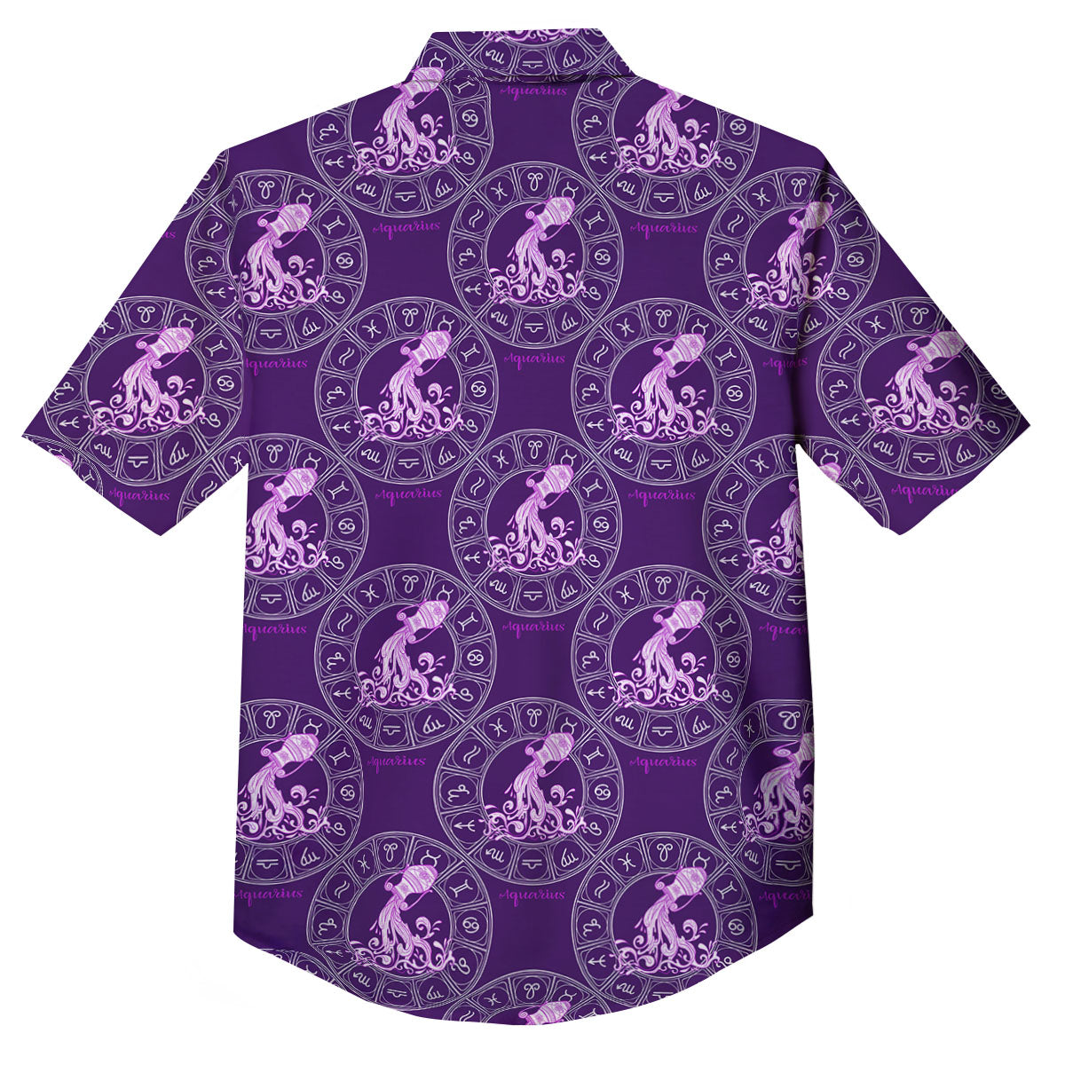 Zodiac Aquarius Purple Print Pattern Button Up Shirt-grizzshop