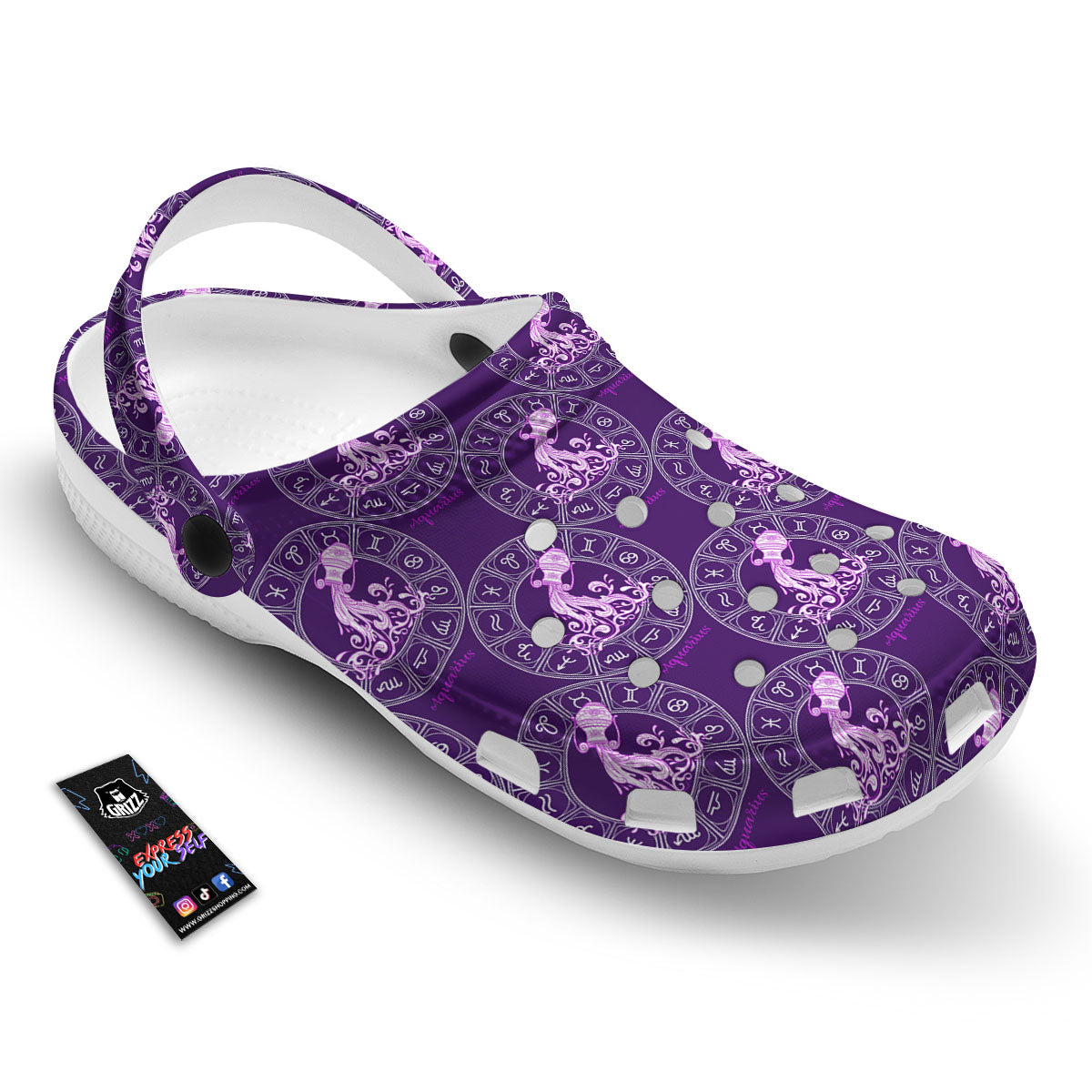 Zodiac Aquarius Purple Print Pattern Clog-grizzshop