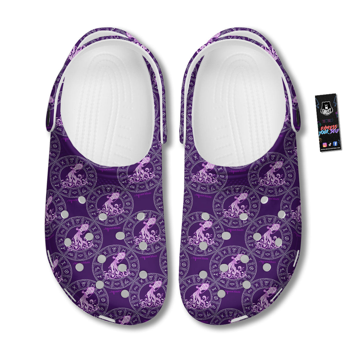 Zodiac Aquarius Purple Print Pattern Clog-grizzshop