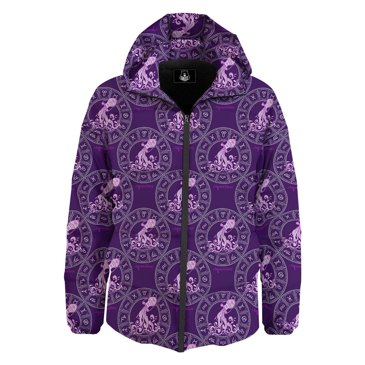 Zodiac Aquarius Purple Print Pattern Down Jacket-grizzshop