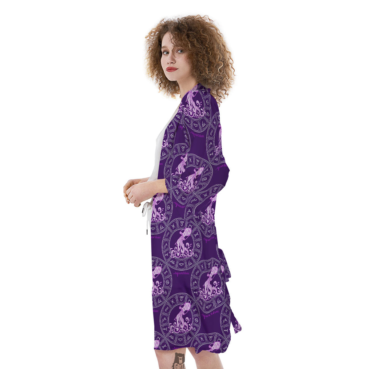 Zodiac Aquarius Purple Print Pattern Kimono-grizzshop