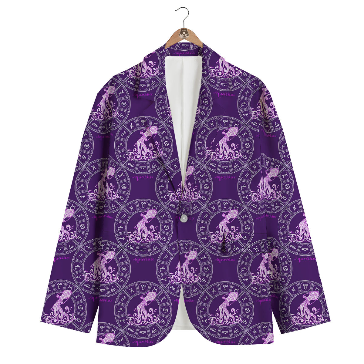 Zodiac Aquarius Purple Print Pattern Men's Blazer-grizzshop