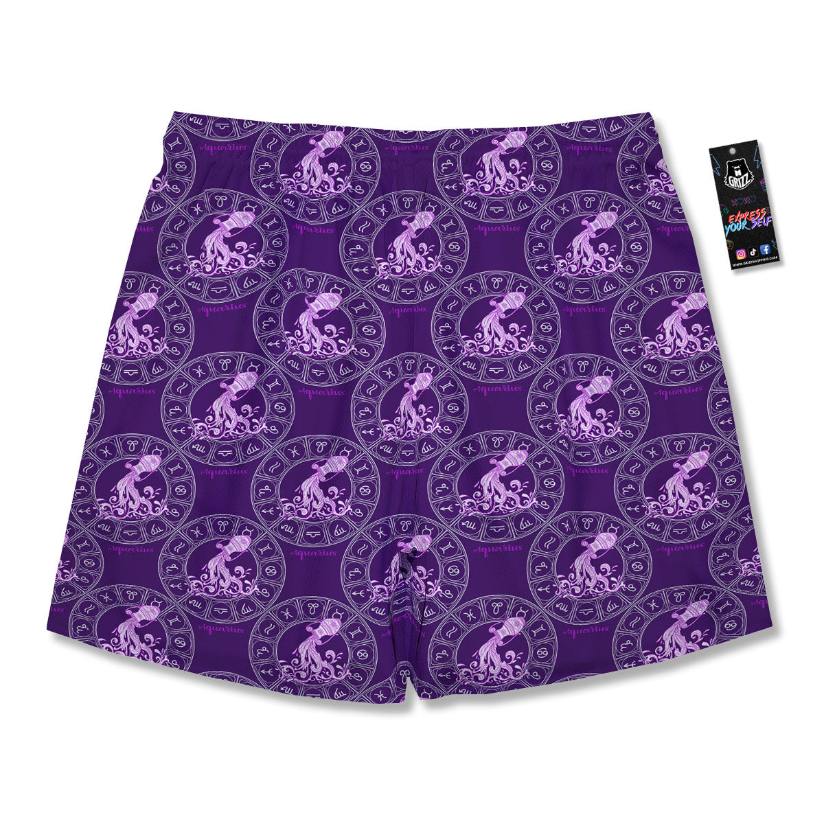 Zodiac Aquarius Purple Print Pattern Men's Running Shorts-grizzshop