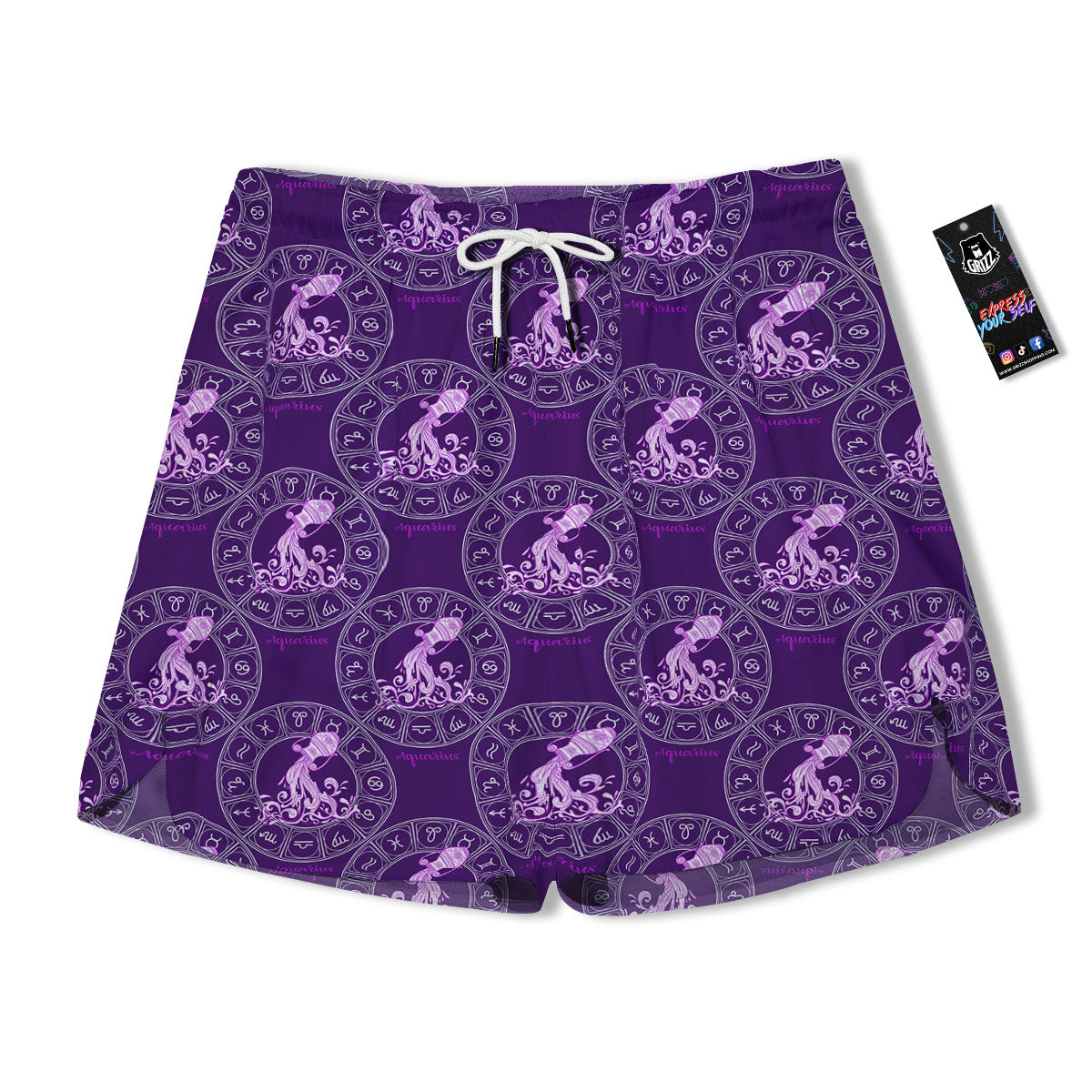 Zodiac Aquarius Purple Print Pattern Men's Running Shorts-grizzshop