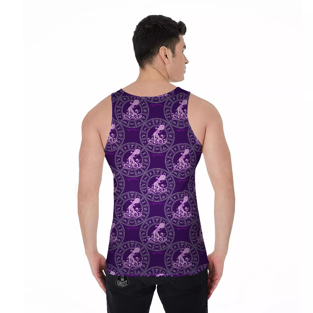 Zodiac Aquarius Purple Print Pattern Men's Tank Top-grizzshop