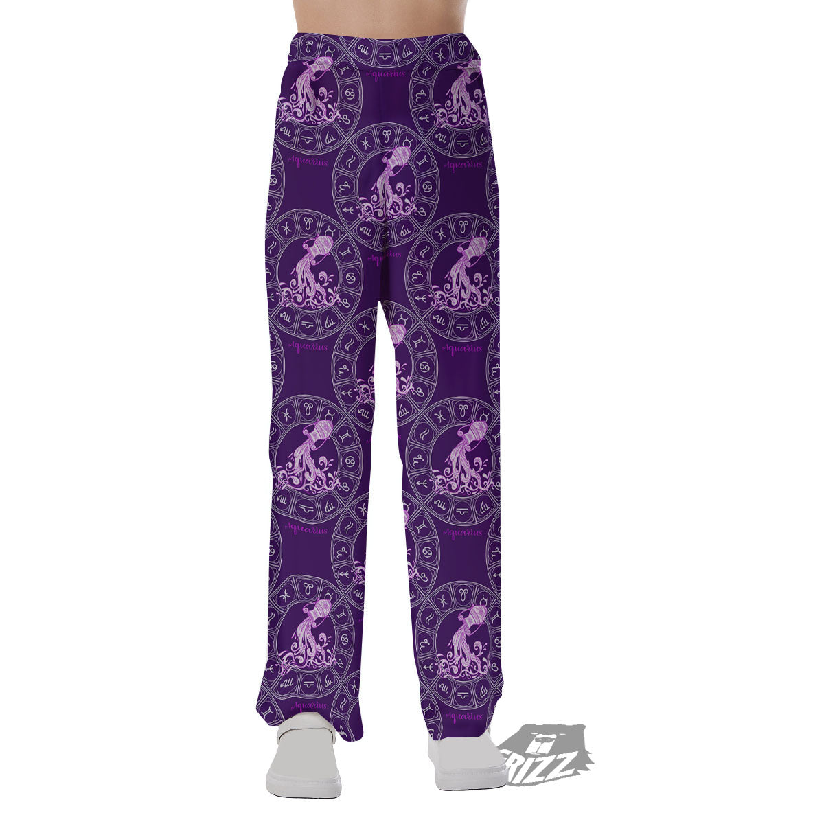 Zodiac Aquarius Purple Print Pattern Pajama Pants-grizzshop