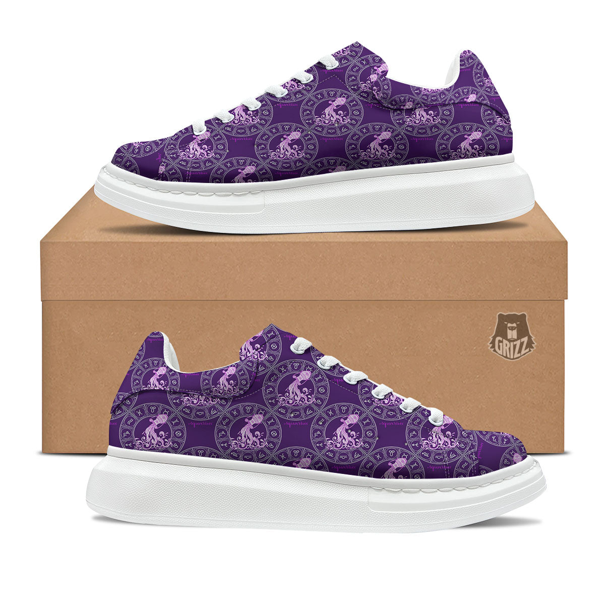 Zodiac Aquarius Purple Print Pattern Platform Shoes-grizzshop
