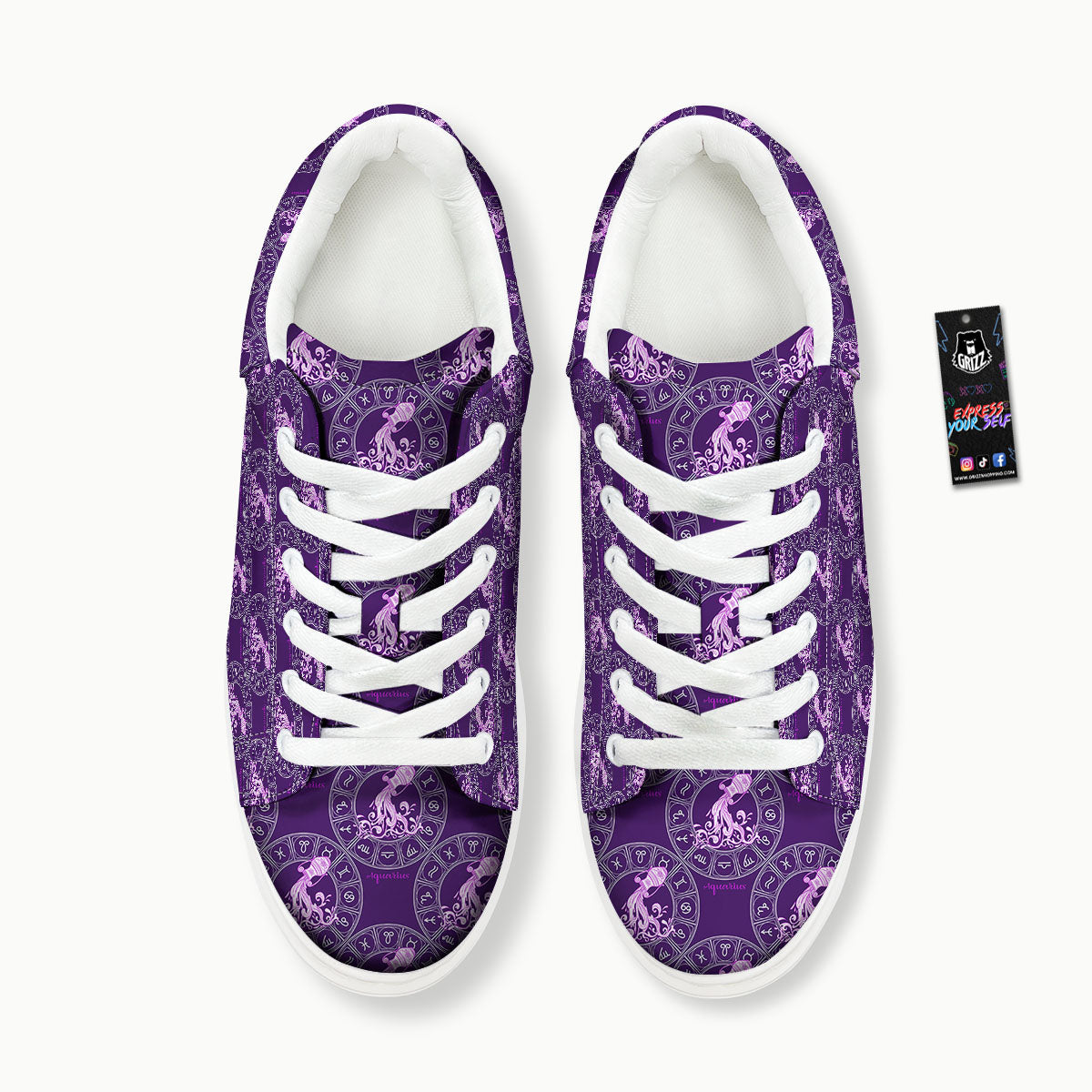 Zodiac Aquarius Purple Print Pattern Platform Shoes-grizzshop