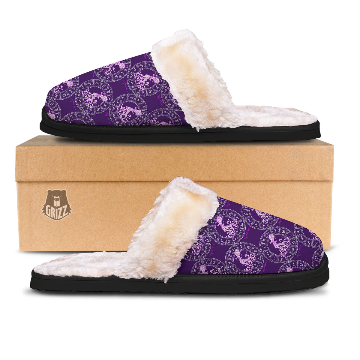 Zodiac Aquarius Purple Print Pattern Slippers-grizzshop